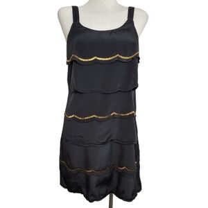 Lauren Conrad Tiered Beaded Scalloped Black & Gold Women's Dress Size 6
